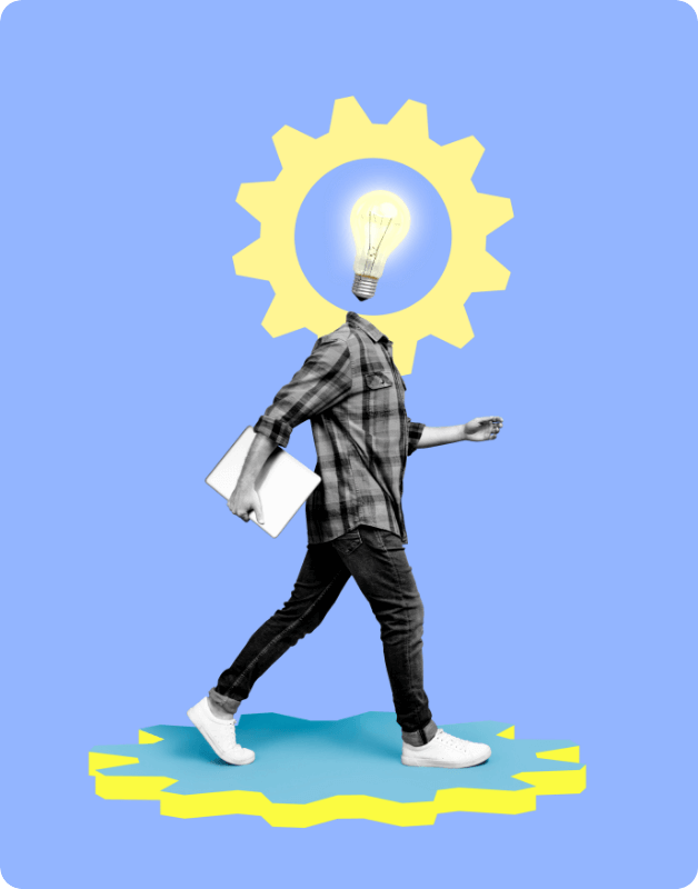 Ilustrație — profesionist digital Web Crew în mișcare, cu idei constante